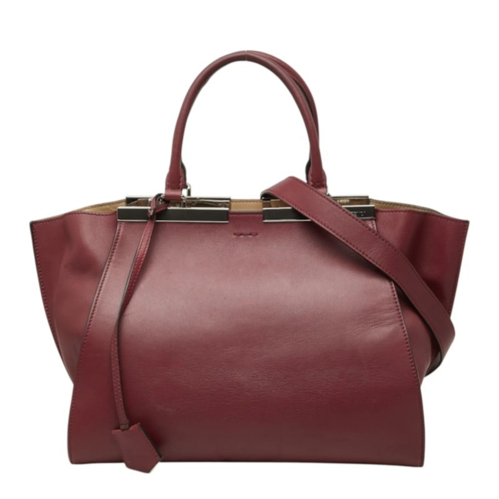 Fendi Trois Jours Handbag Shoulder Bag 2WAY 8BH279-Z6N Wine Red Leather Women...